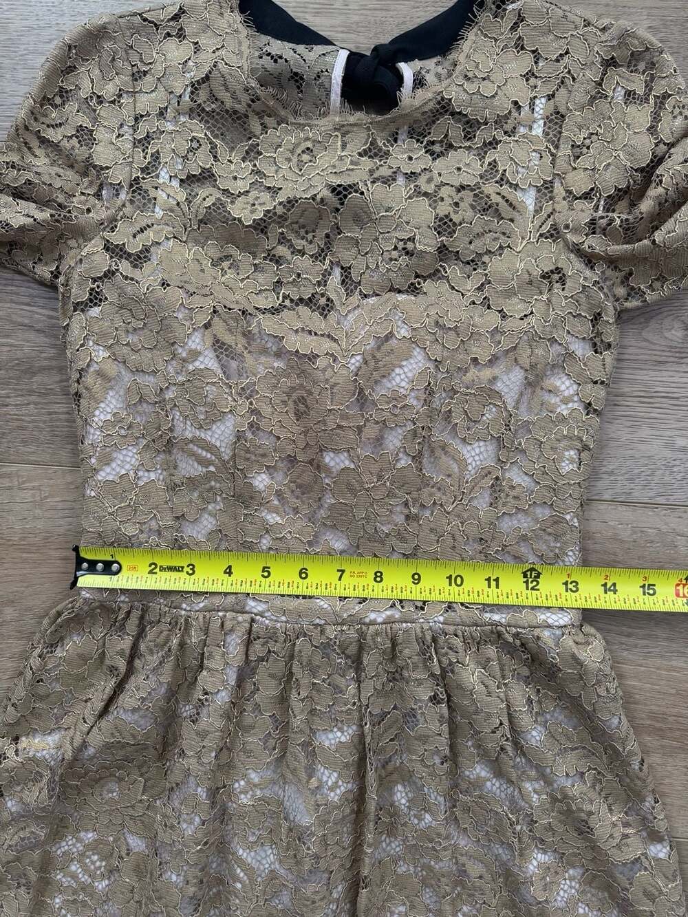 Boden Gold Metallic Lace Long Sleeve Midi Dress with Back Bow - Picture 5 of 16